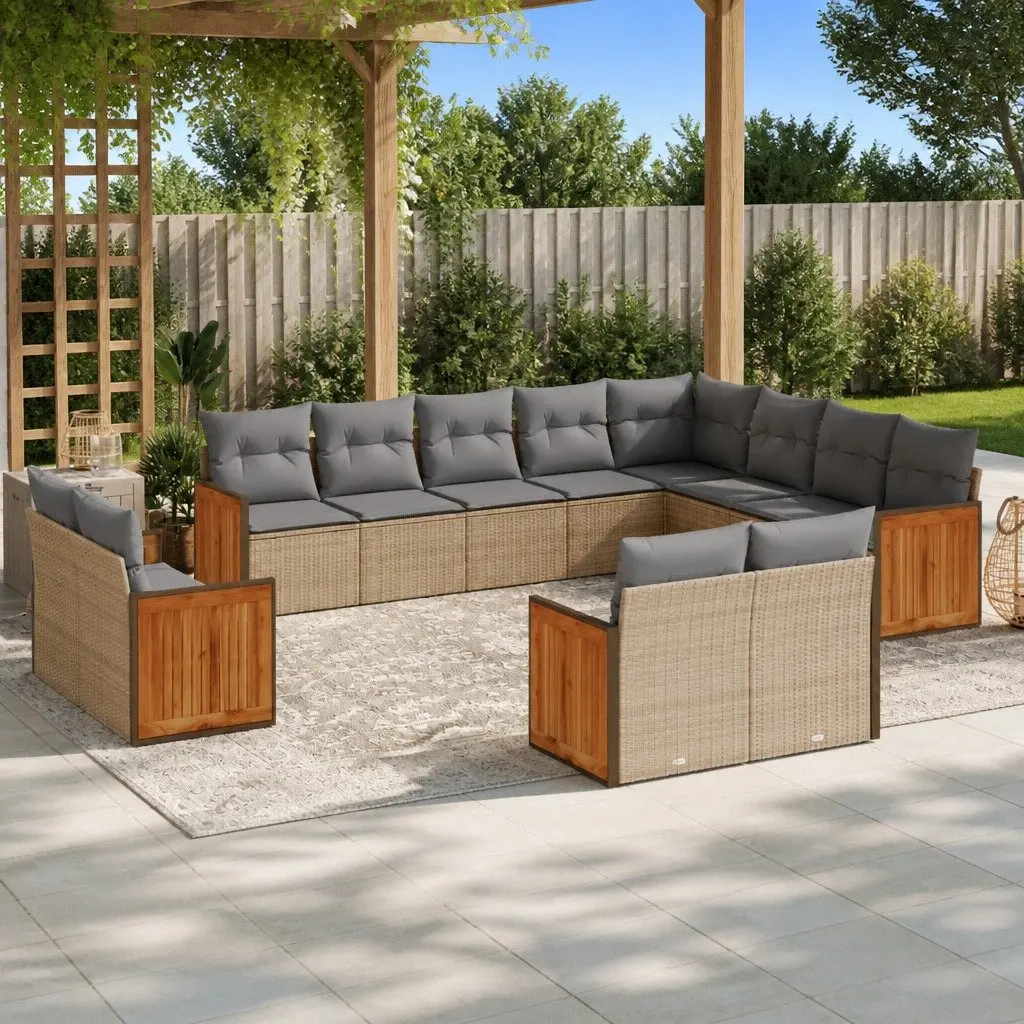 Garden Sofa Set PE Rattan 12 Piece Modular Outdoor Furniture Beige