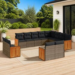 Garden Sofa Set 12 Piece Outdoor Furniture Grey Poly Rattan with Cushions Patio