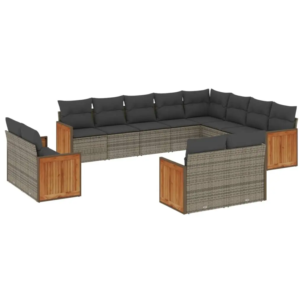 Garden Sofa Set 12 Piece Outdoor Furniture Grey Poly Rattan with Cushions Patio