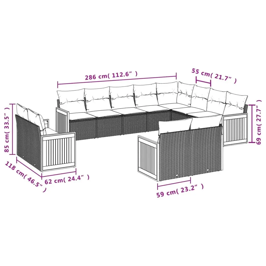 Garden Sofa Set 12 Piece Outdoor Furniture Grey Poly Rattan with Cushions Patio
