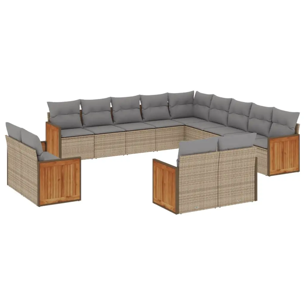 Modular Outdoor Sofa Set 13 Piece with Beige Cushions PE Rattan for Patio Garden Lounge