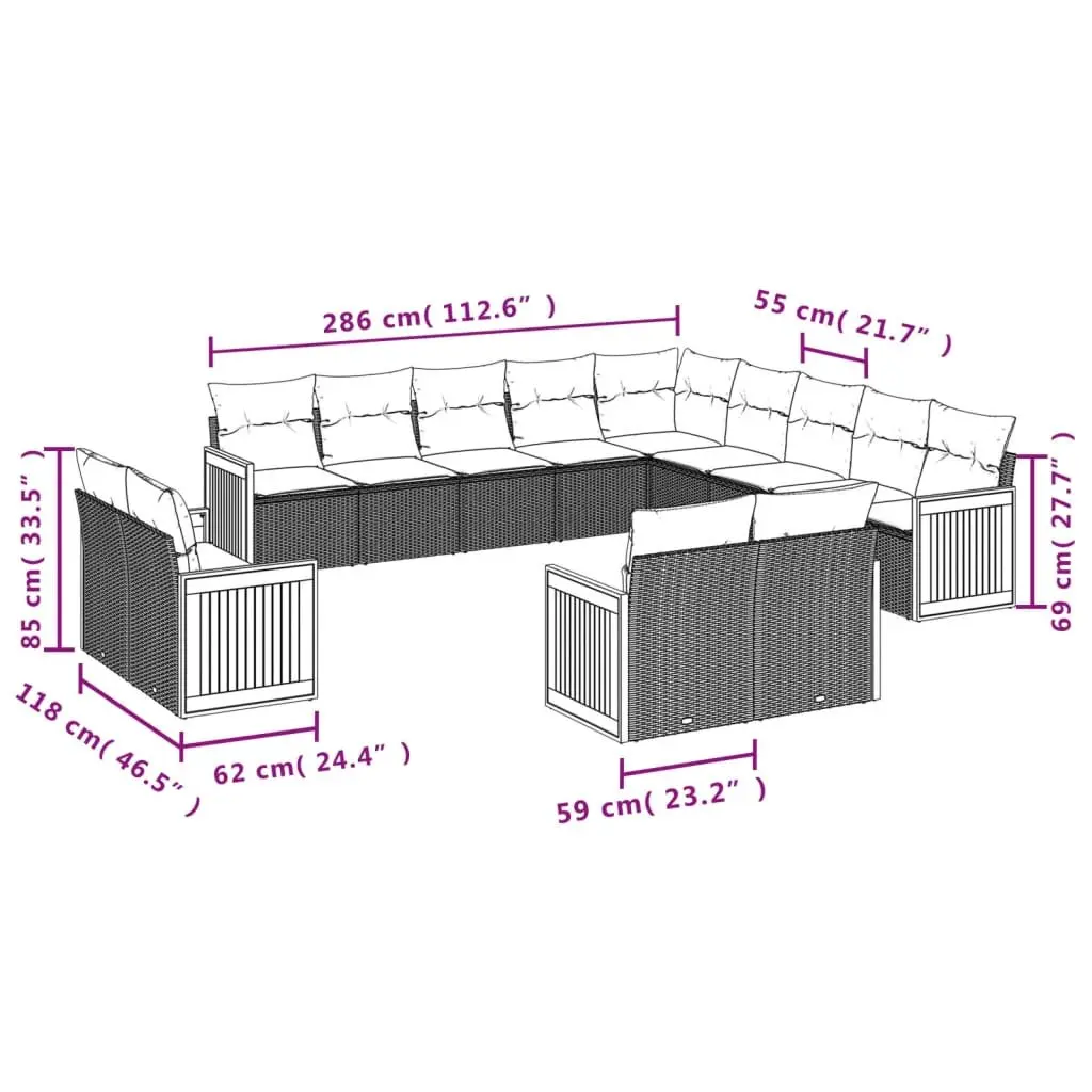 Garden Sofa Set 13 Piece Outdoor Furniture Patio Sectional Grey Modular with