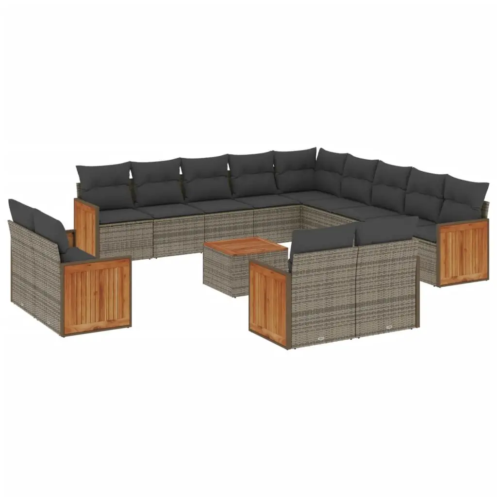 Garden Sofa Set 14 Piece Outdoor Furniture Grey Poly Rattan Patio Seating with