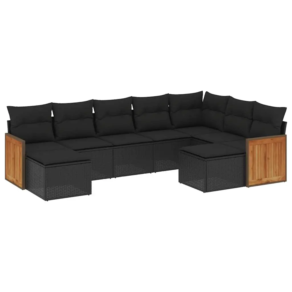 Garden Sofa Set 9 Piece Outdoor Furniture Modular Sectional with Cushions Black