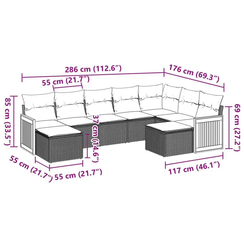 9 Piece Garden Sofa Set PE Rattan Modular Outdoor Patio Furniture Black with Cushions