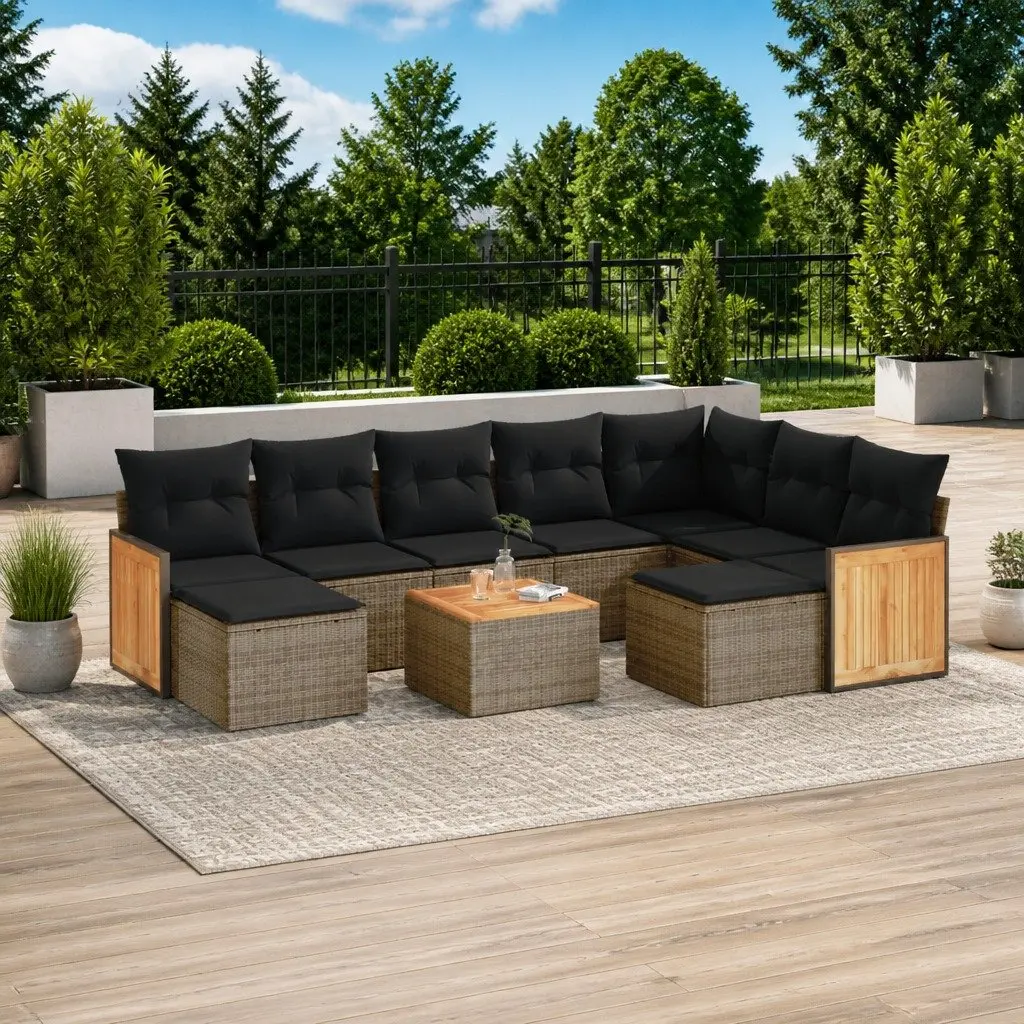 Garden Sofa Set 10 Piece Outdoor Furniture Grey Poly Rattan with Cushions Patio