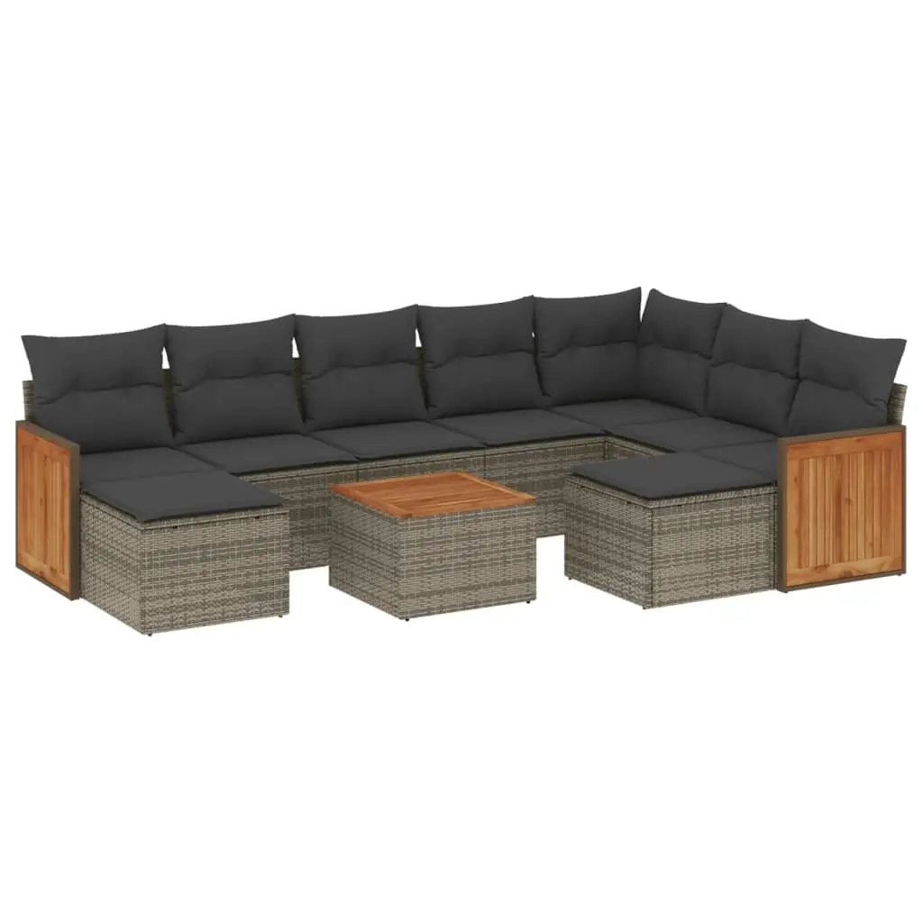 Garden Sofa Set 10 Piece Outdoor Furniture Grey Poly Rattan with Cushions Patio