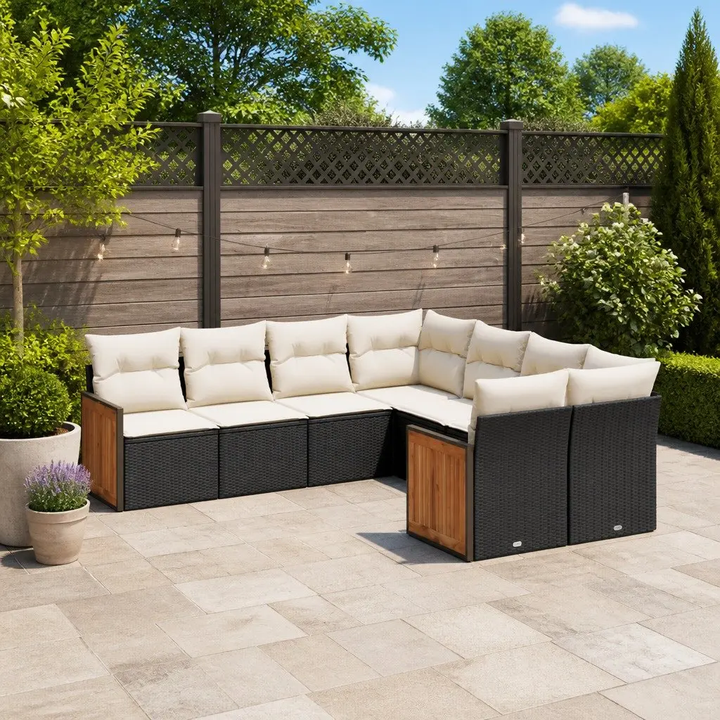 Garden Sofa Set 8 Piece Outdoor Furniture with Cushions Black Poly Rattan