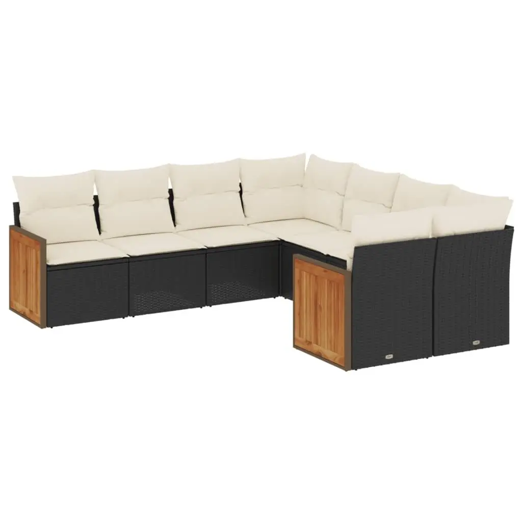 Garden Sofa Set 8 Piece Outdoor Furniture with Cushions Black Poly Rattan