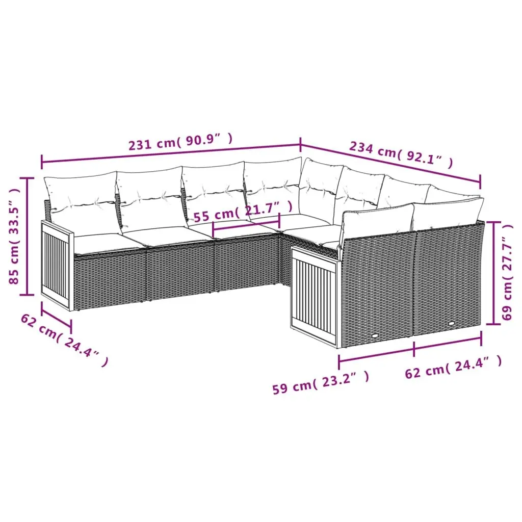 Garden Sofa Set 8 Piece Outdoor Furniture Beige Modular Patio Lounge Cushions