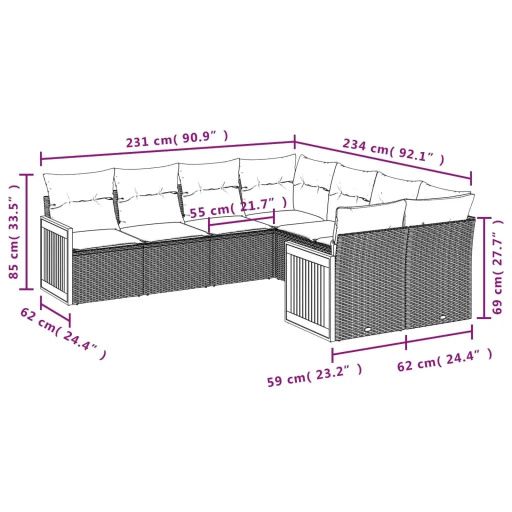 Garden Sofa Set 8 Piece Modular PE Rattan Outdoor Furniture Grey