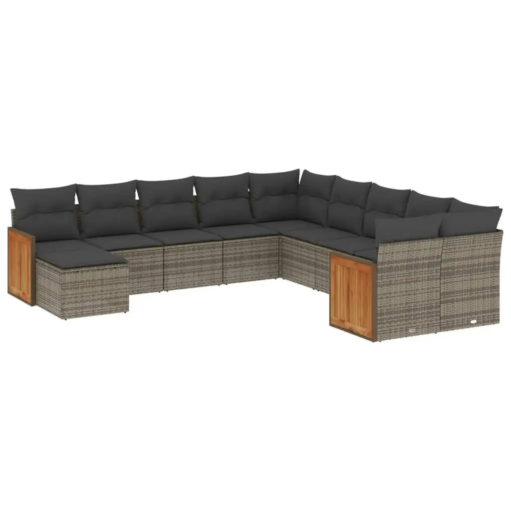 Garden Sofa Set PE Rattan 11 Piece Outdoor Furniture Grey with Cushions