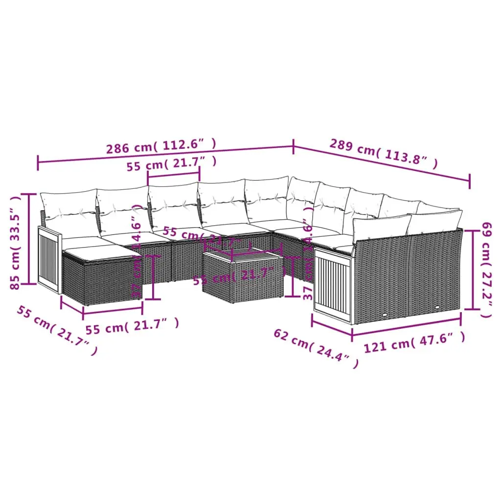 Garden Sofa Set 12 Piece Outdoor Furniture Patio Grey Modular Rattan Seating