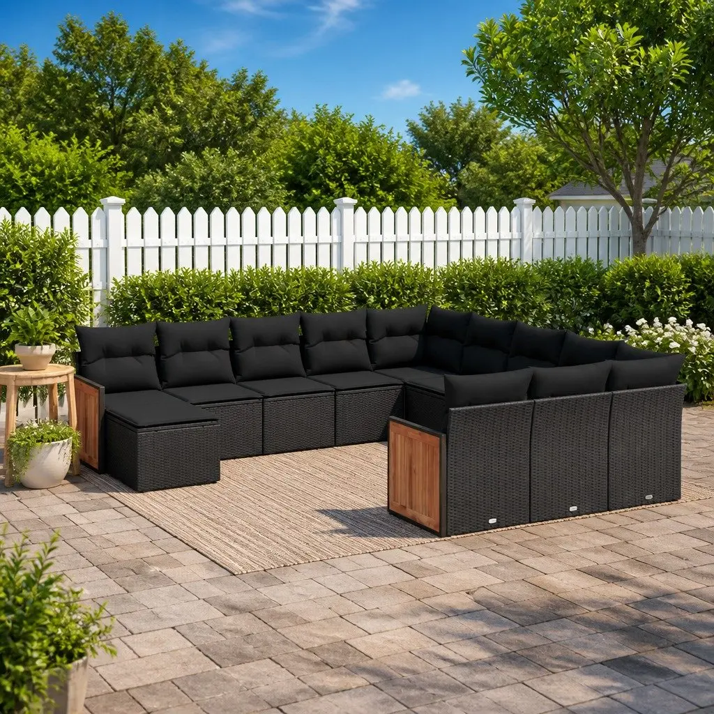 Garden Sofa Set 12 Piece Outdoor Furniture Black Poly Rattan Patio Lounge Suite