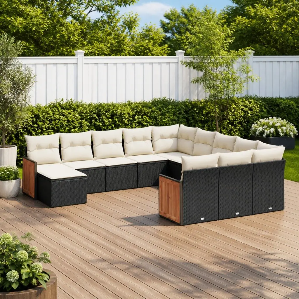 Garden Sofa Set PE Rattan 12 Piece Modular Outdoor Patio Furniture Black