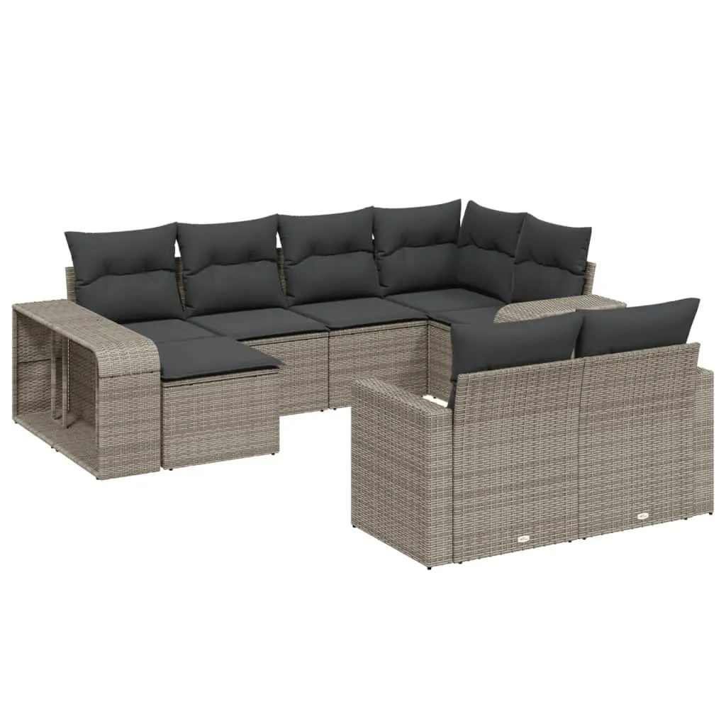 Outdoor Garden Sofa Set 10 Piece Grey Poly Rattan Patio Furniture with Cushions