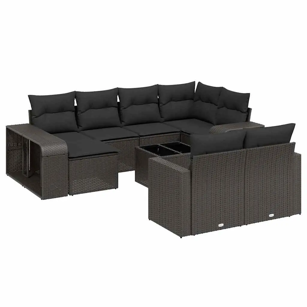 Garden Sofa Set 11 Piece Outdoor Furniture Patio Black Poly Rattan with Cushions