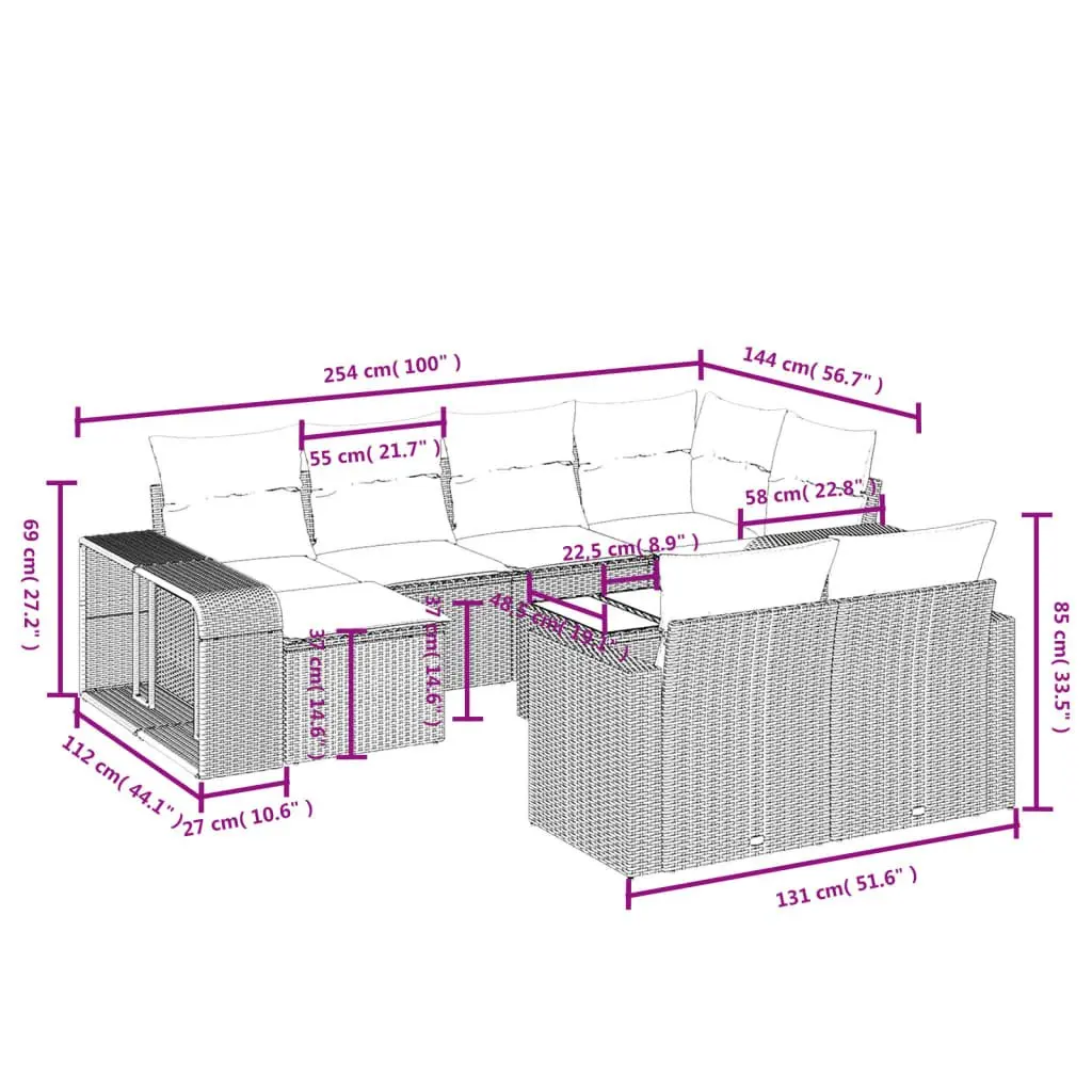 Garden Sofa Set 11 Piece PE Poly Rattan Modular Outdoor Furniture Grey