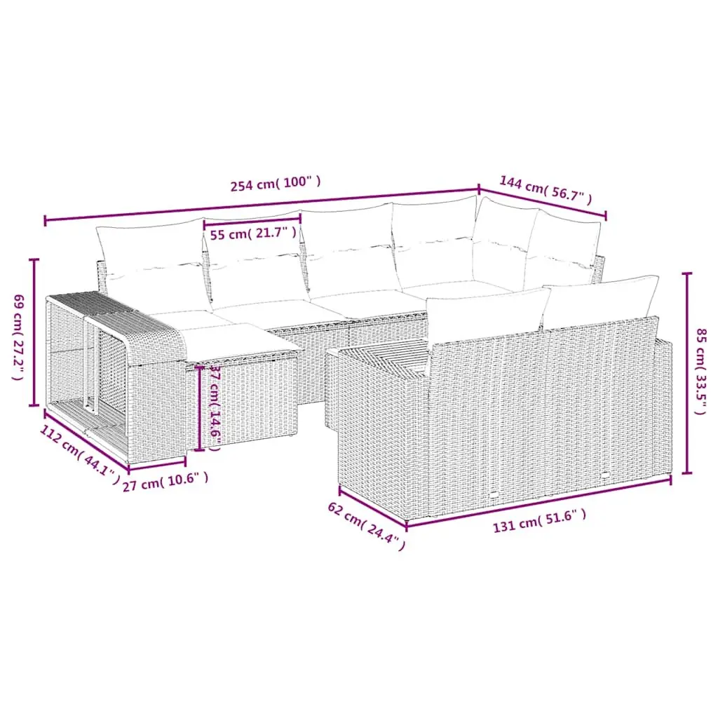 Garden Sofa Set 11 Piece Outdoor Furniture Patio Lounge Grey with Cushions
