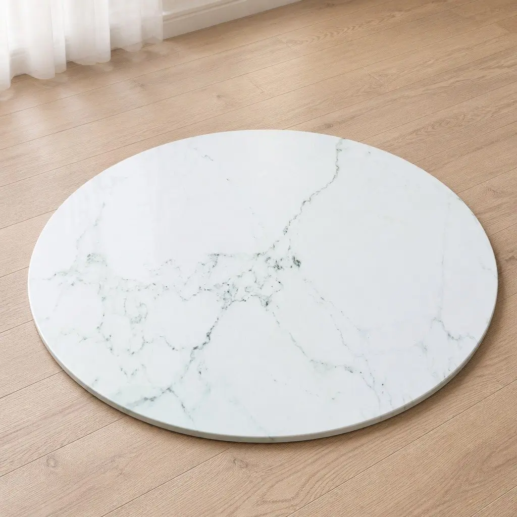 Tempered Glass Table Top White Marble Design Ø50cm Round Dining Coffee Table