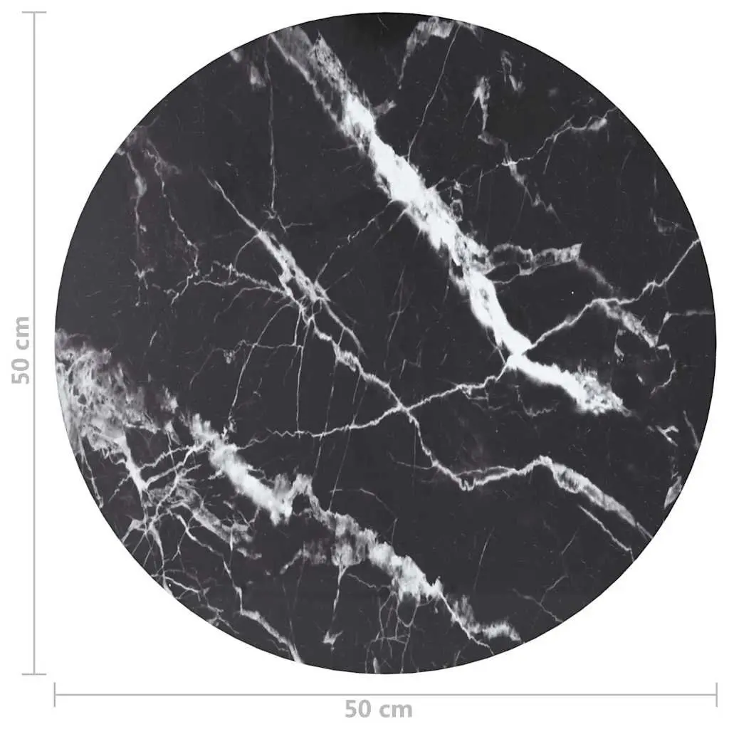 Tempered Glass Table Top Round Black Marble Design Dining Coffee Tables 50cm