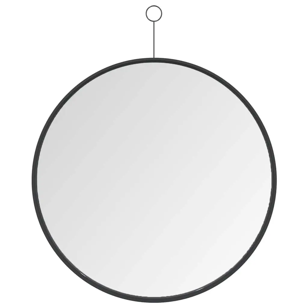 Hanging Wall Mirror Black Round Modern Home Decor with Hook 50cm Diameter