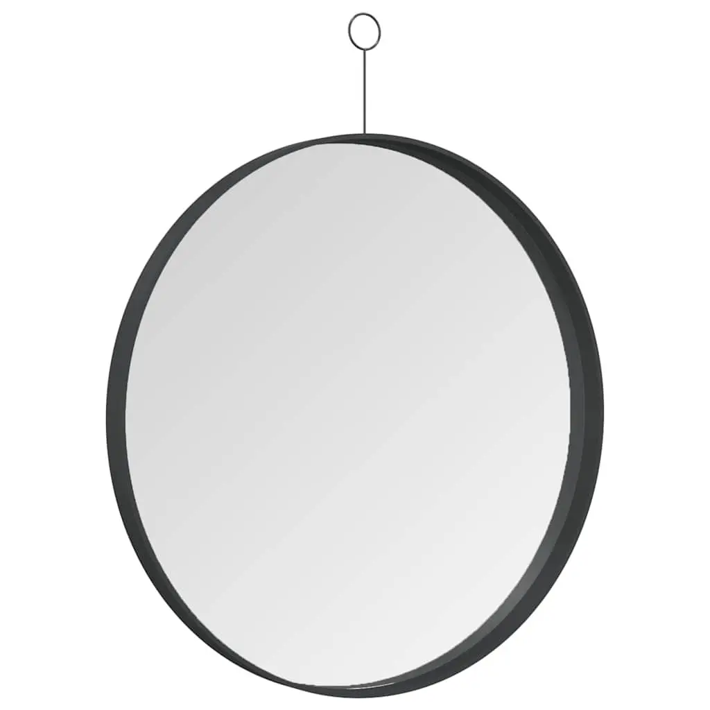 Hanging Wall Mirror Black Round Modern Home Decor with Hook 50cm Diameter