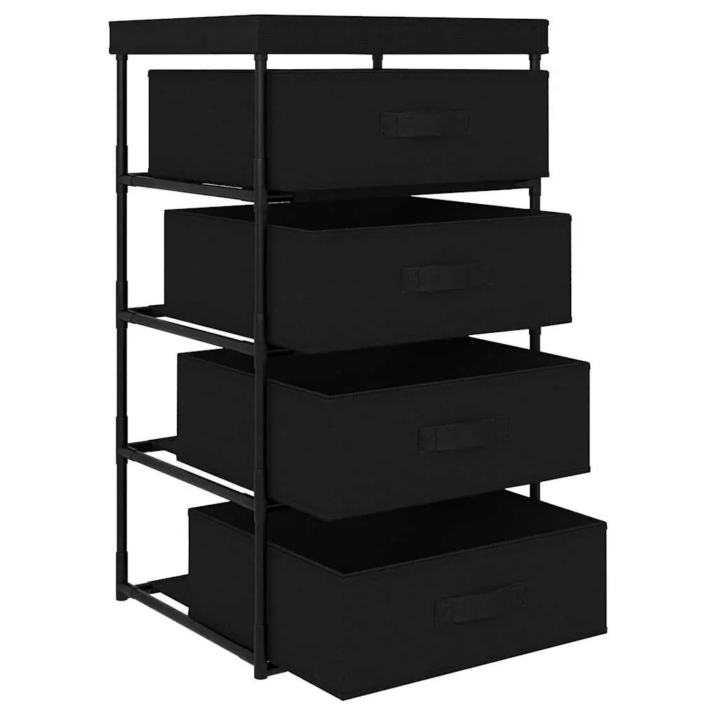 Storage Rack with 4 Fabric Baskets Steel Frame Organiser Black