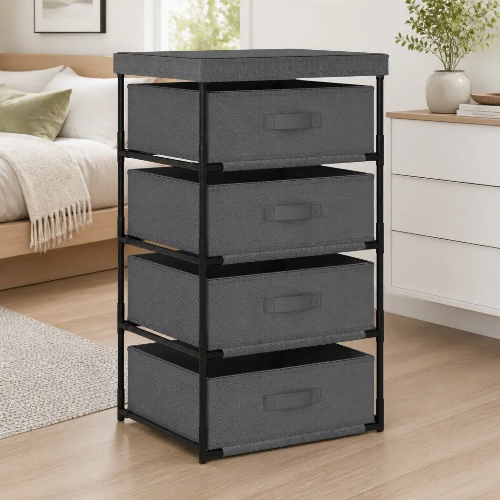 Grey Organiser Storage Rack with 4 Removable Baskets