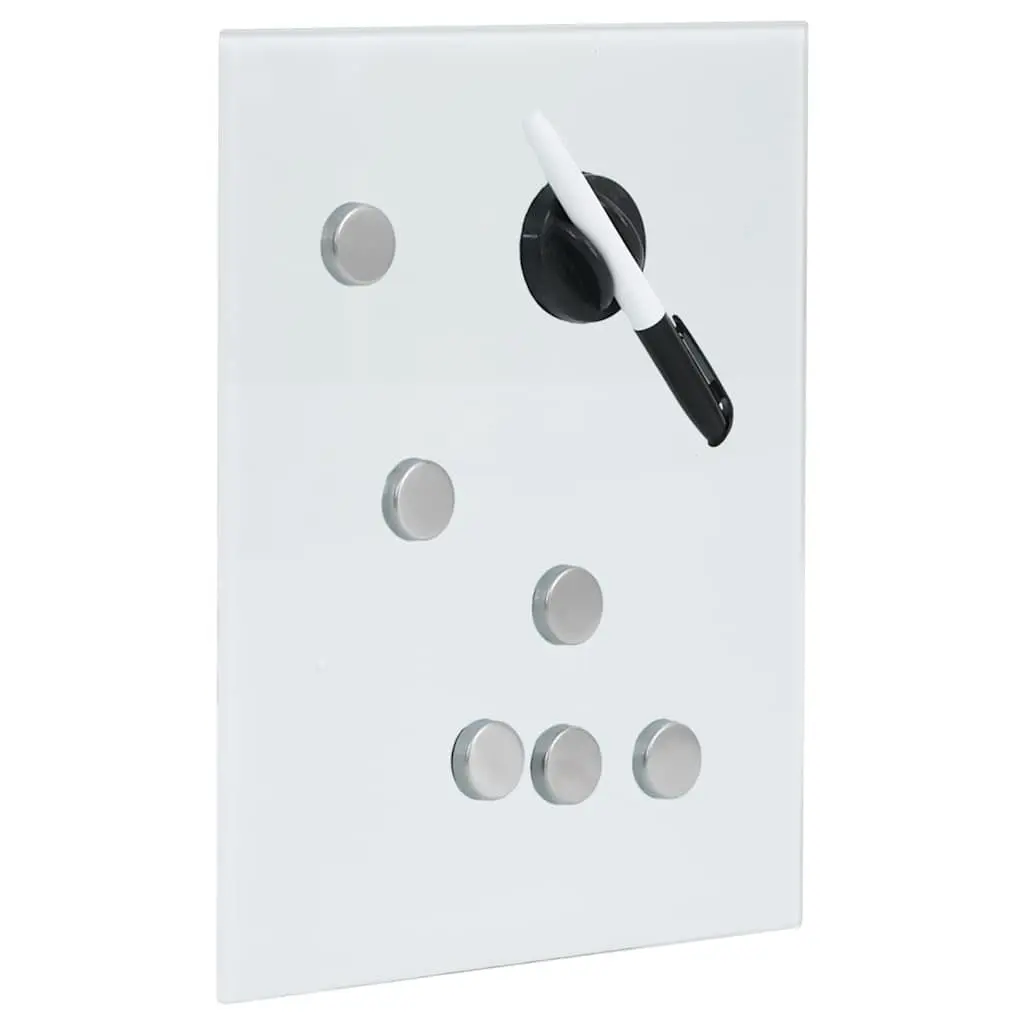 Magnetic Key Box Organizer White 30x20x4cm Powder Coated Steel with Tempered Glass Front Door and Writable Surface for Home Office Storage