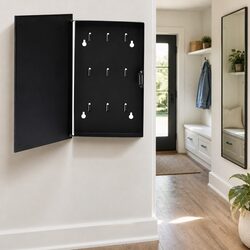 Key Box with Magnetic Board Black 30x20x4 cm Wall Mounted Cabinet 12 Hooks