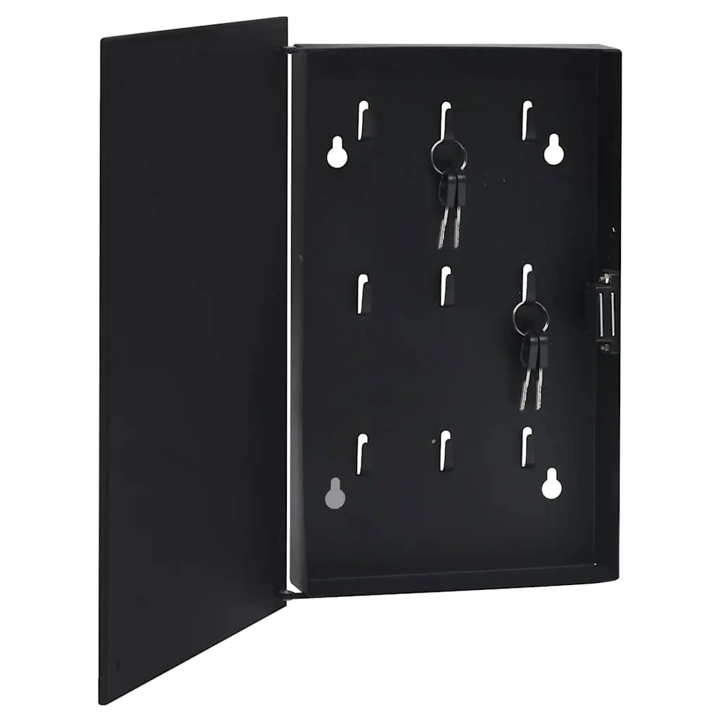 Key Box Magnetic Board Wall Mounted Cabinet Black 30x20x4 cm with 12 Hooks