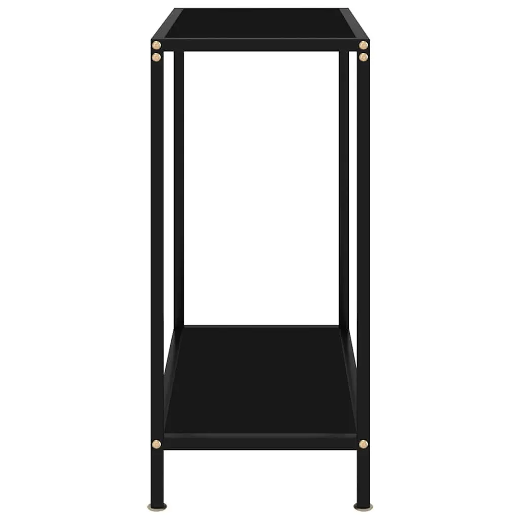 Console Table Tempered Glass Black Powder-coated Steel Frame Storage Shelf 60 x 35 x 75 cm