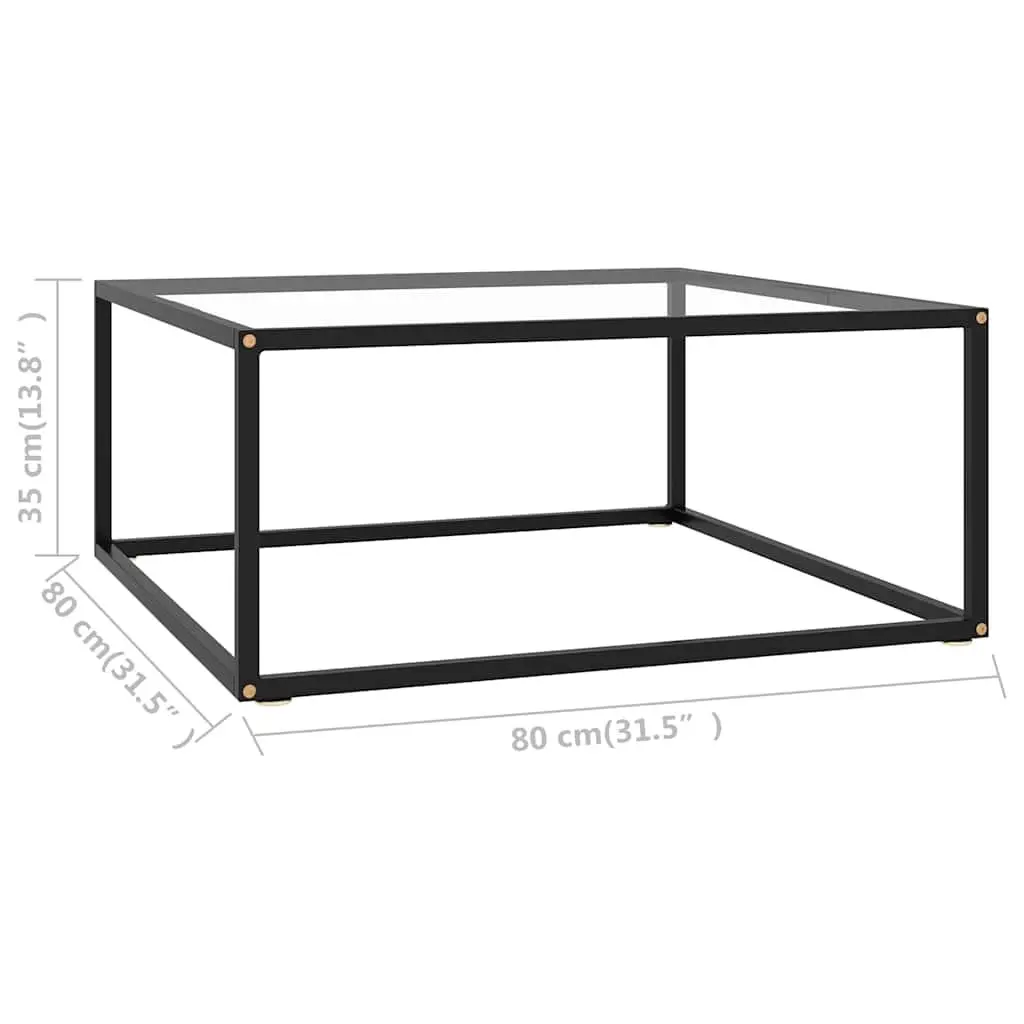 Coffee Table Tempered Glass Top Powder-coated Steel Frame 80 x 80 x 35 cm Black