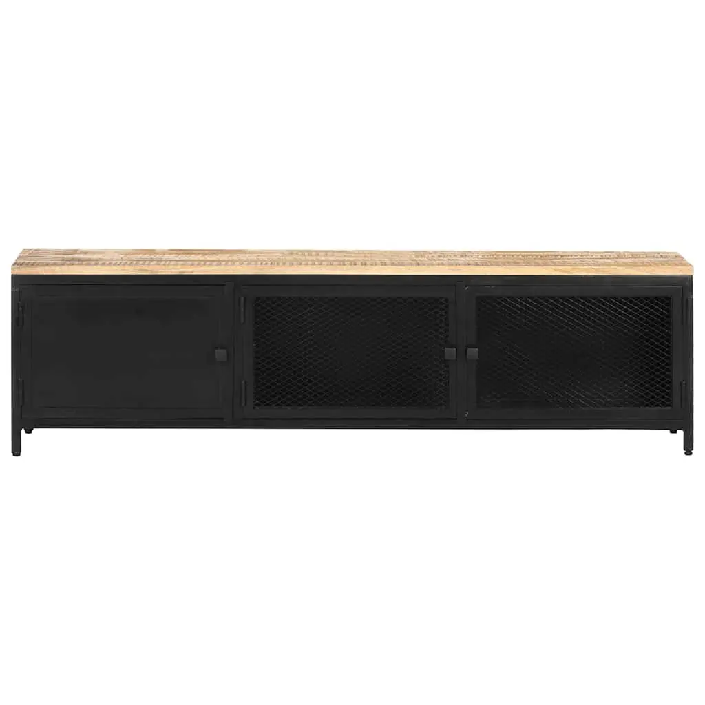 TV Cabinet Solid Mango Wood 130x30x37 cm Black Industrial Lowboard Storage Unit