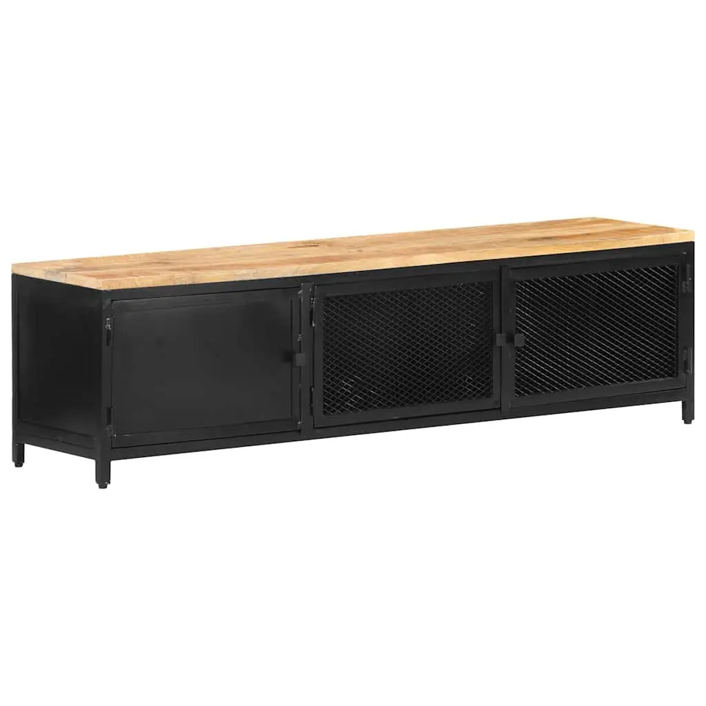 TV Cabinet Solid Mango Wood 130x30x37 cm Black Industrial Lowboard Storage Unit