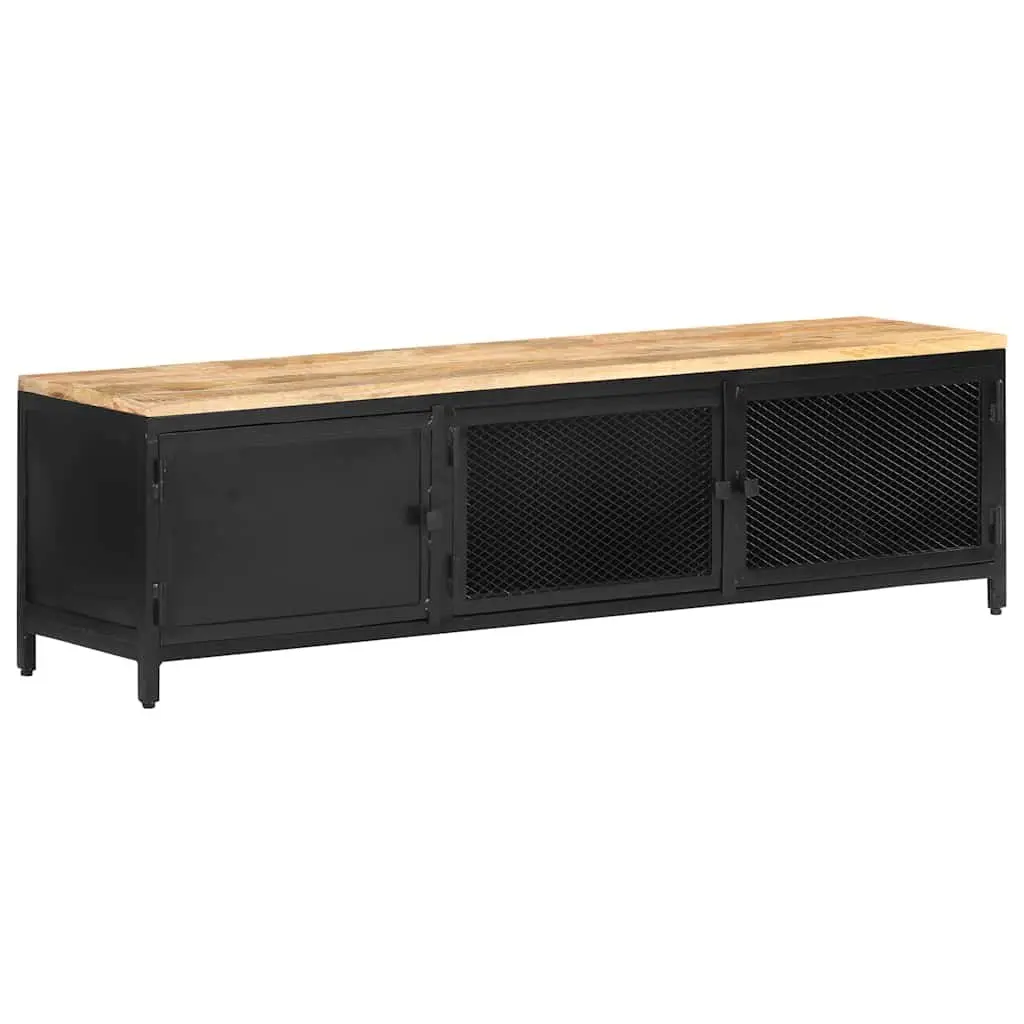 TV Cabinet Solid Mango Wood 130x30x37 cm Black Industrial Lowboard Storage Unit
