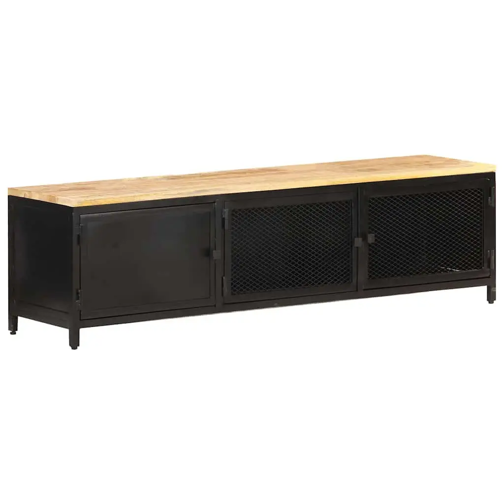TV Cabinet Solid Mango Wood 130x30x37 cm Black Industrial Lowboard Storage Unit