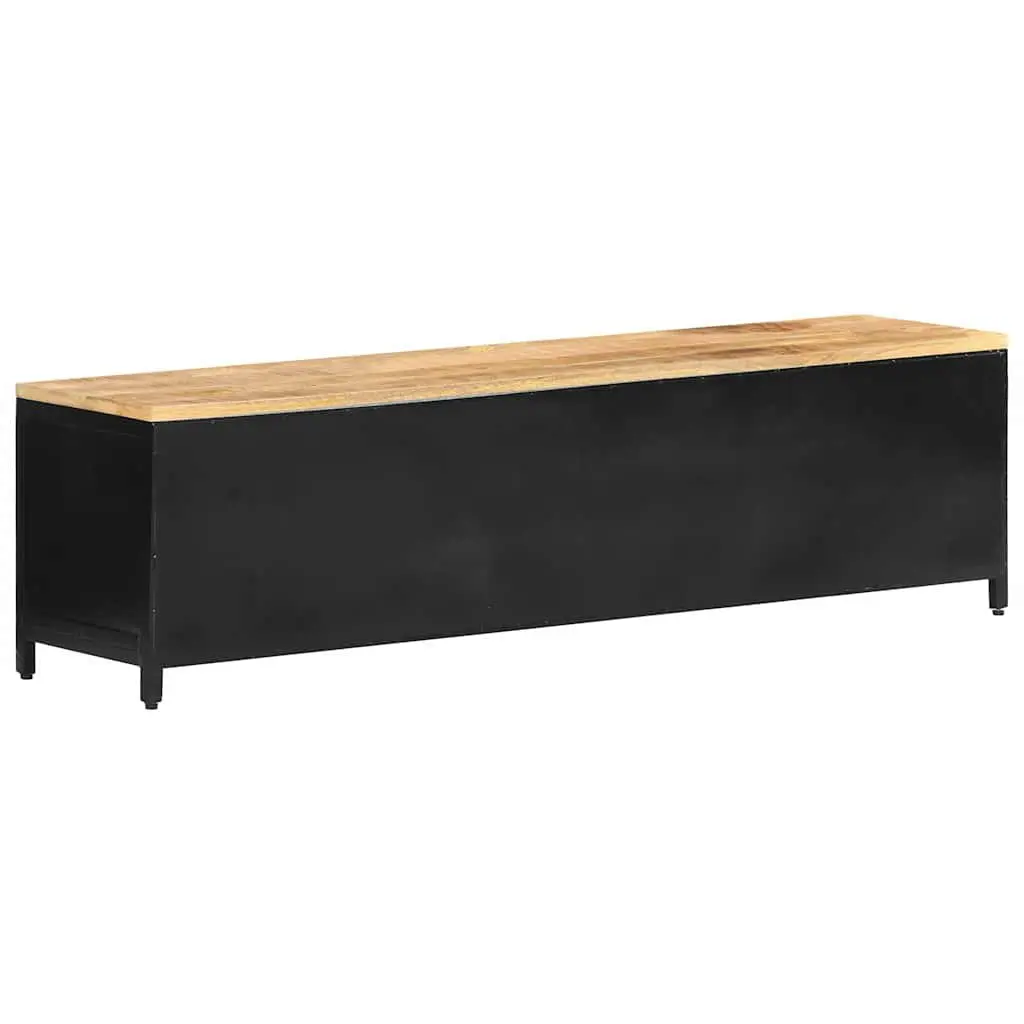 TV Cabinet Solid Mango Wood 130x30x37 cm Black Industrial Lowboard Storage Unit