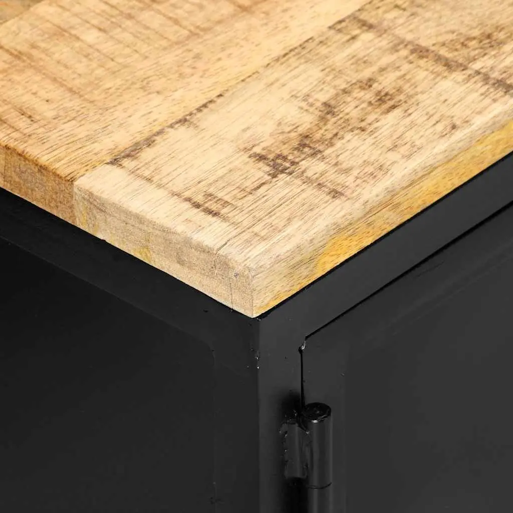 TV Cabinet Solid Mango Wood 130x30x37 cm Black Industrial Lowboard Storage Unit