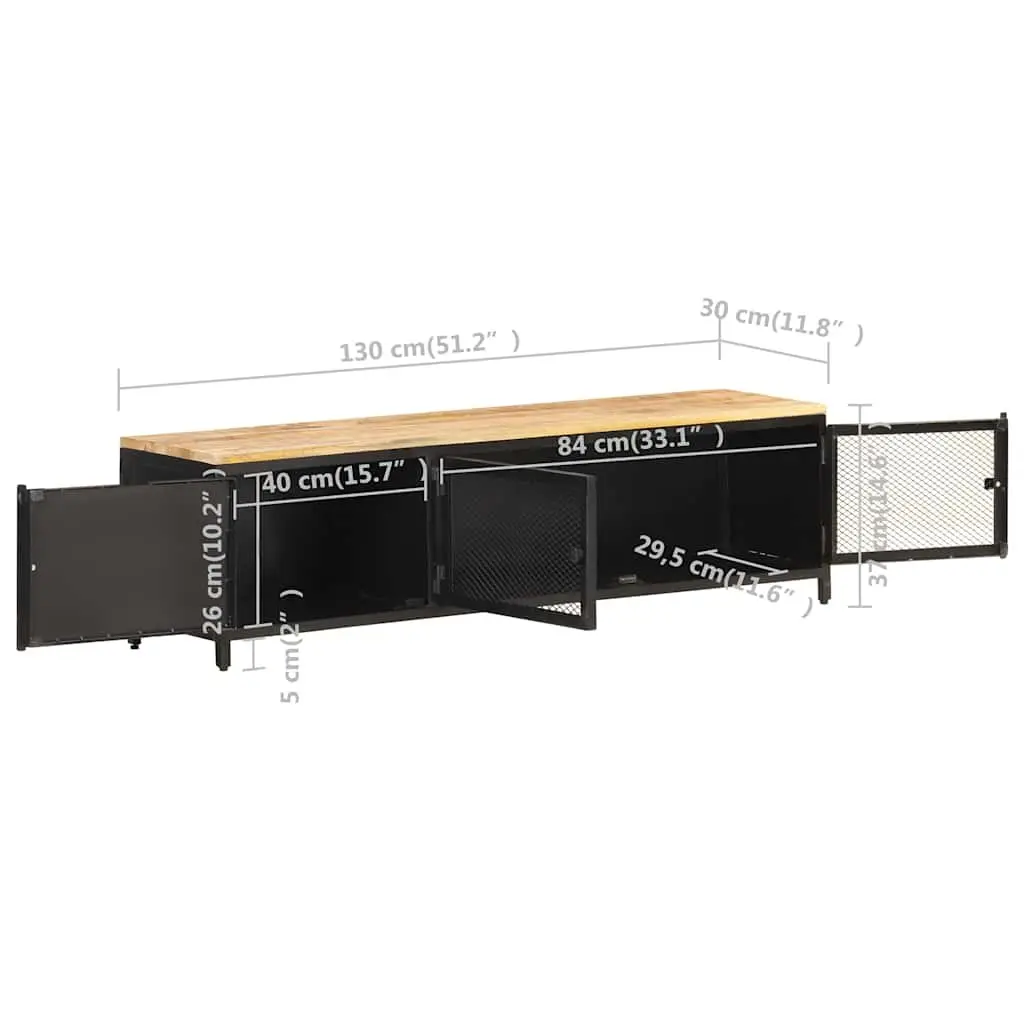 TV Cabinet Solid Mango Wood 130x30x37 cm Black Industrial Lowboard Storage Unit