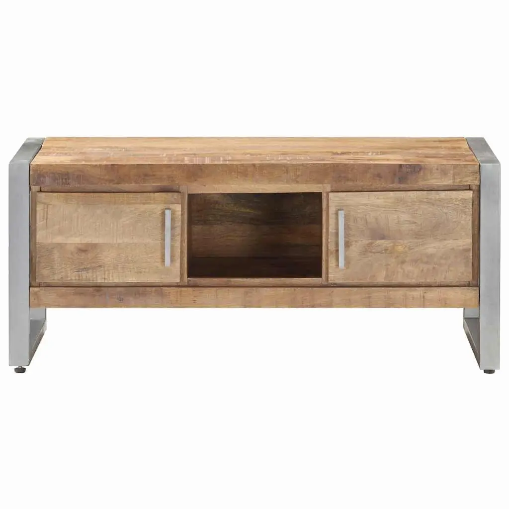 Coffee Table Wooden 95x50x40 cm with Storage Doors Iron Frame White