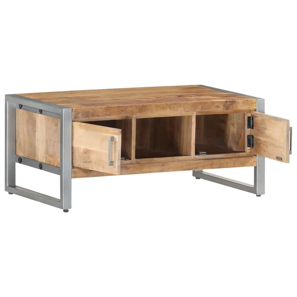 Coffee Table Wooden 95x50x40 cm with Storage Doors Iron Frame White