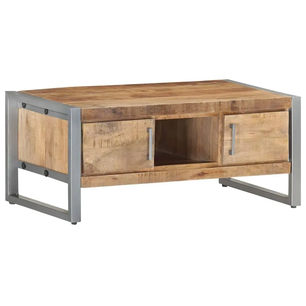 Coffee Table Wooden 95x50x40 cm with Storage Doors Iron Frame White