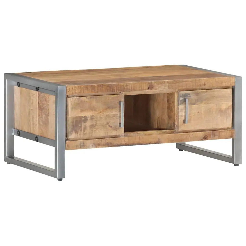 Coffee Table Wooden 95x50x40 cm with Storage Doors Iron Frame White