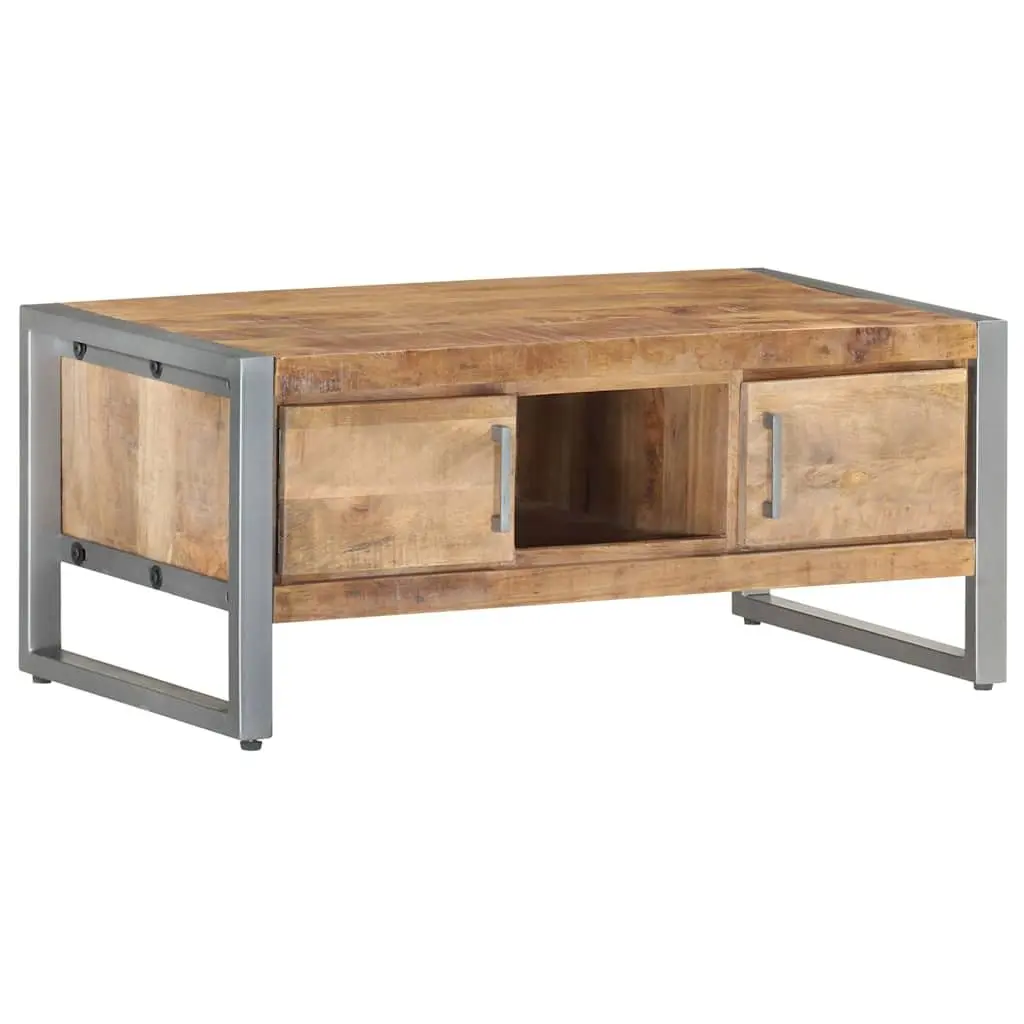 Coffee Table Wooden 95x50x40 cm with Storage Doors Iron Frame White