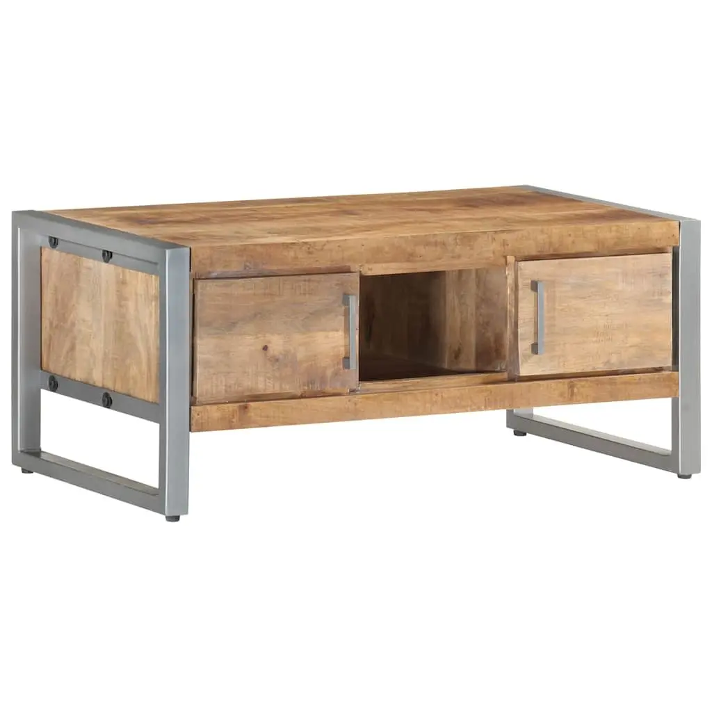 Coffee Table Wooden 95x50x40 cm with Storage Doors Iron Frame White