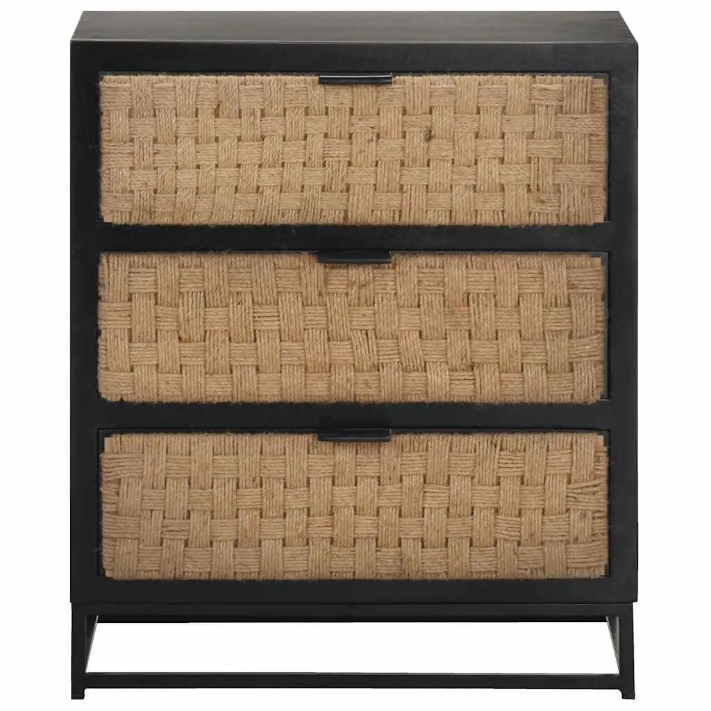 Solid Mango Wood Sideboard Storage Cabinet 60x35x70cm Black Industrial Style