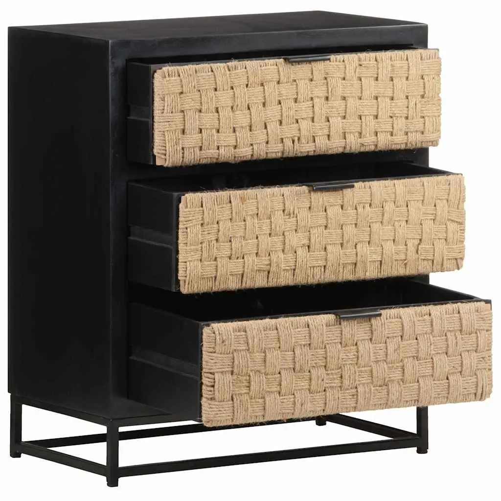 Solid Mango Wood Sideboard Storage Cabinet 60x35x70cm Black Industrial Style