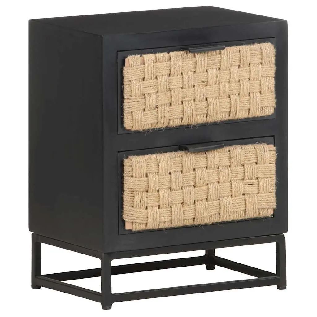 Bedside Cabinet Wood 40x30x50 cm Black Two Drawer Nightstand Side Table
